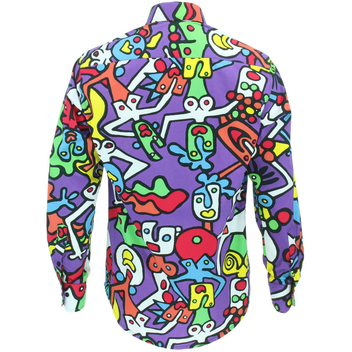 Tailored Fit Long Sleeve Cotton Shirt - Tiffy Print - Purple