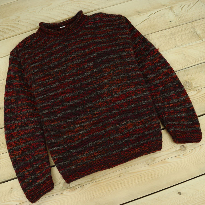 Hand Knitted Wool Space Dye Jumper - Red Grey Mix