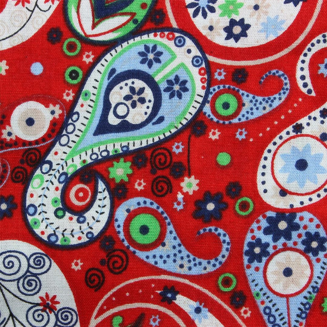 Tailored Fit Long Sleeve Shirt - White Paisley on Red