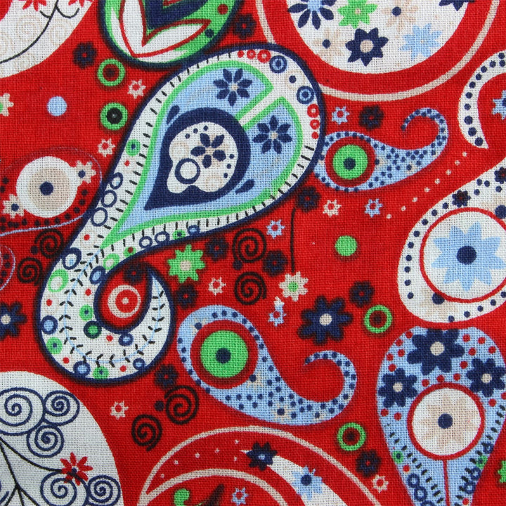 Tailored Fit Long Sleeve Shirt - White Paisley on Red