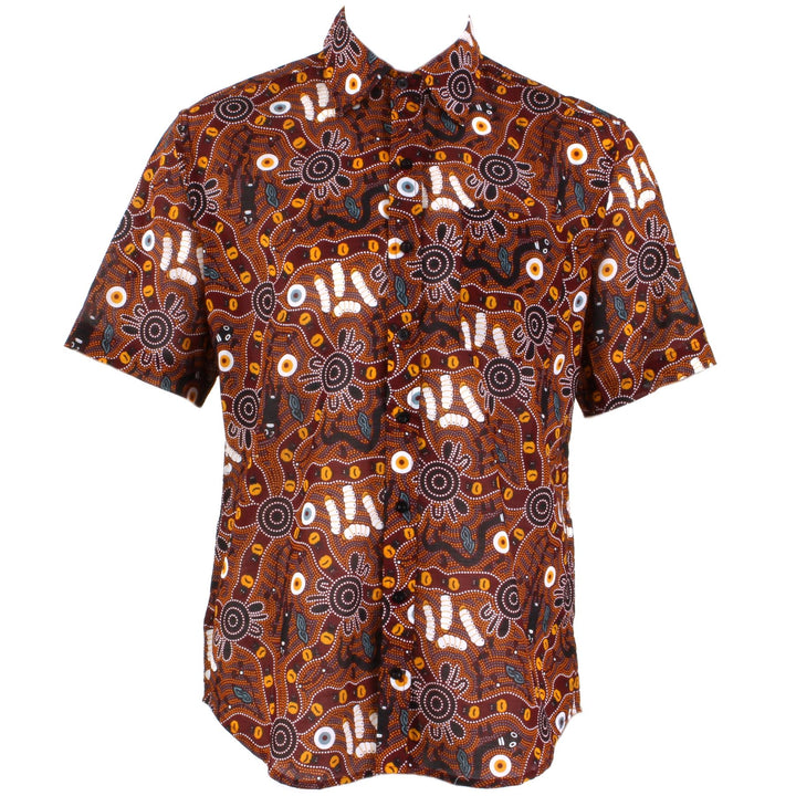 Regular Fit Short Sleeve Shirt - Red & Brown Abstract Australian