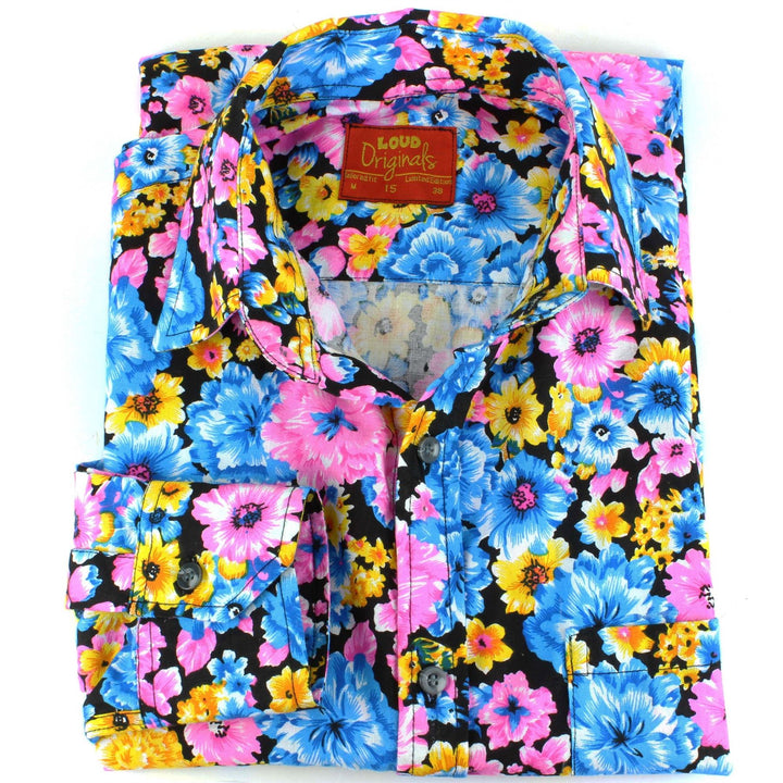 Tailored Fit Long Sleeve Shirt - Multi-coloured Floral on Black