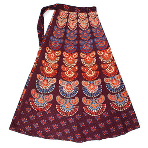 Mandala maxi slå-om nederdel med bloktryk - rødbrun