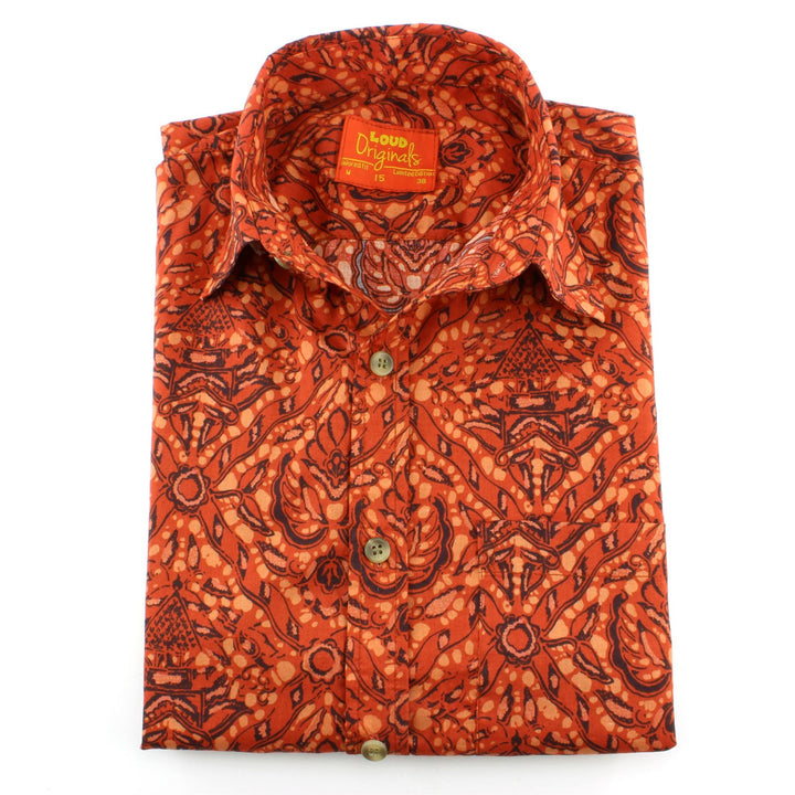 Tailored Fit Short Sleeve Shirt - Tribal Abstract Orange