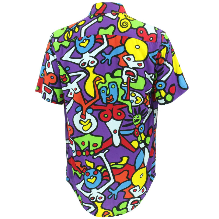 Slim Fit Short Sleeve Rayon Shirt - Tiffy Print - Purple