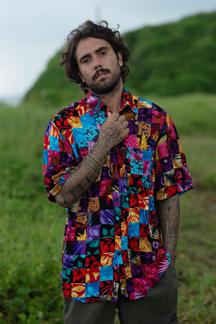 Regular Fit Short Sleeve Shirt - Paradise Patchwork Small