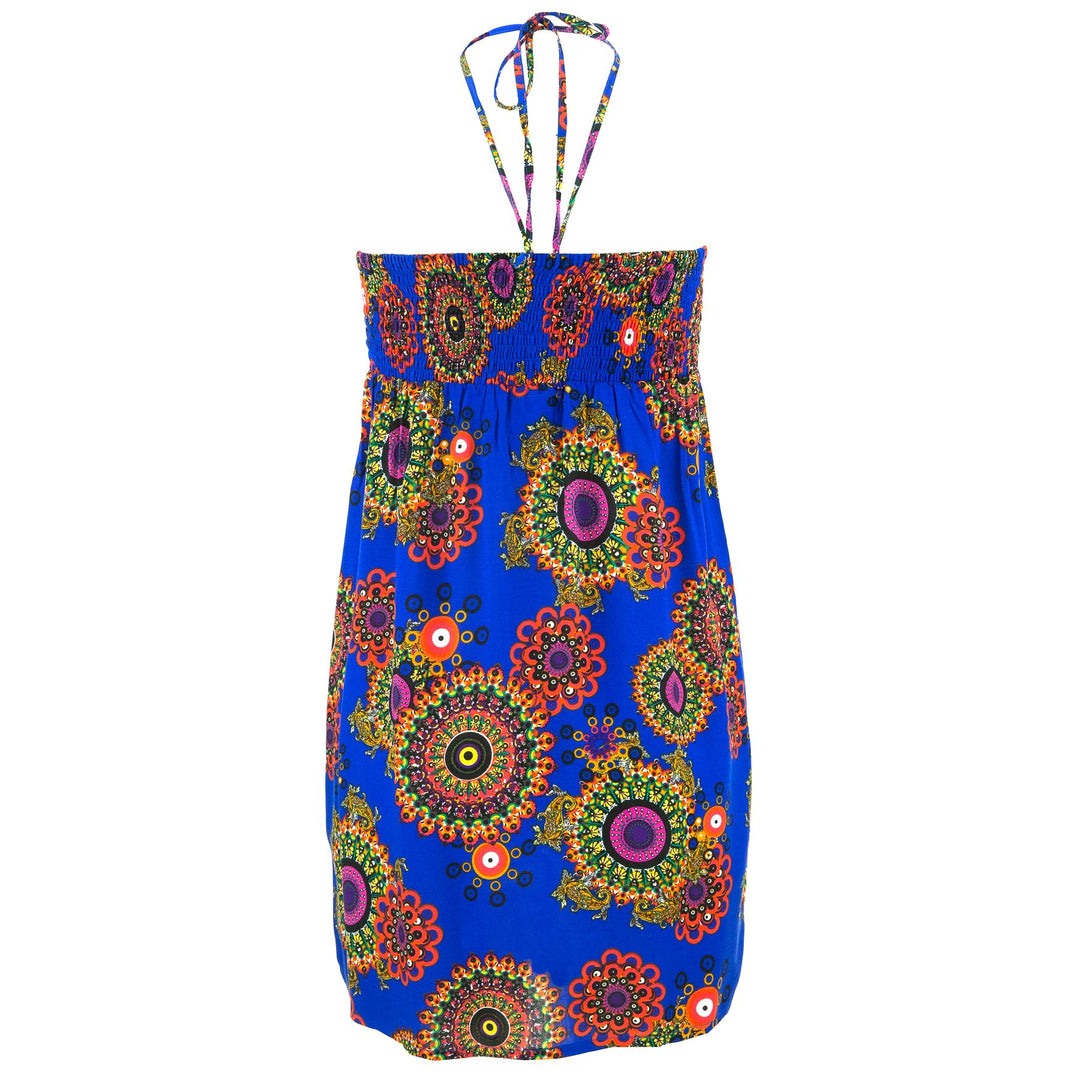 Halterneck Wrinkle Dress - Blue Fractal Suzani