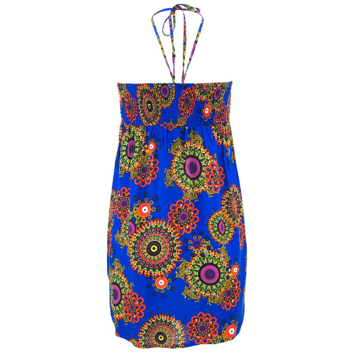 Halterneck Wrinkle Dress - Blue Fractal Suzani