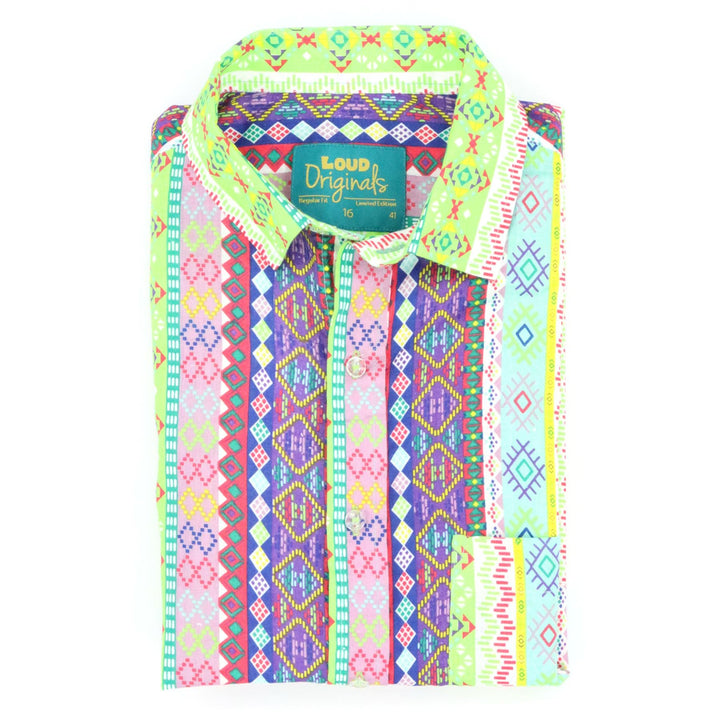 Regular Fit Short Sleeve Shirt - Lime Aztec