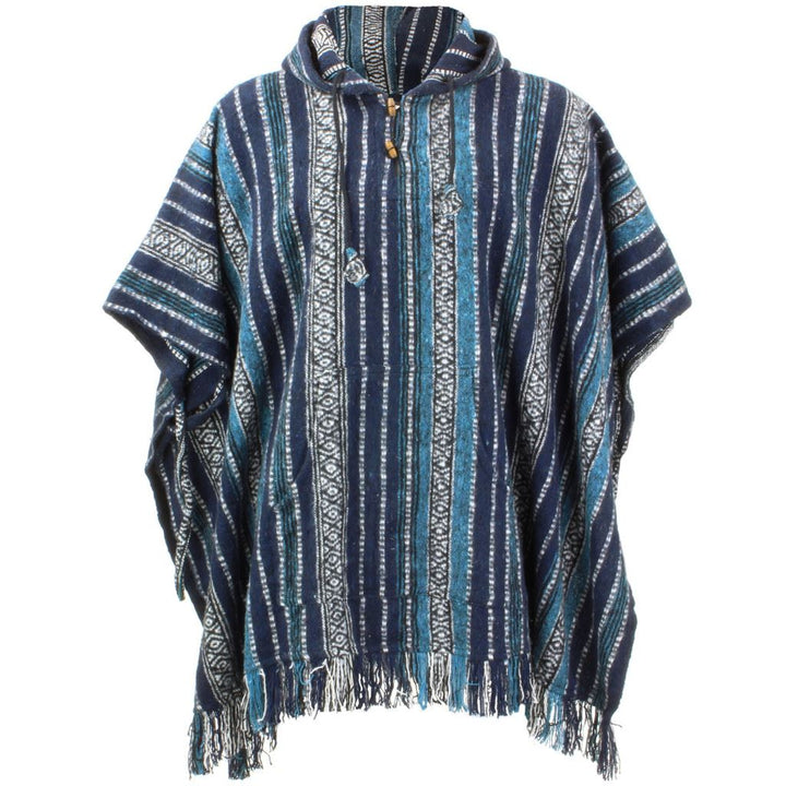 Brushed Cotton Hooded Poncho - Blue