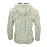 Handmade Wool Cable Knit Hooded Jacket - Cream