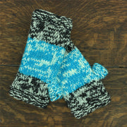 Hand Knitted Wool Arm Warmer - SD Light Blue Charcoal