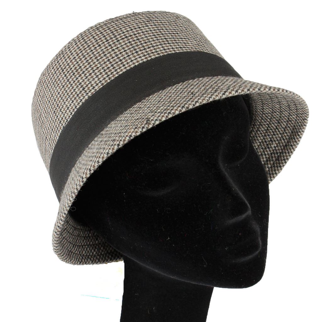 Tweed cloche hat with chunky band - Beige