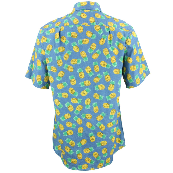 Tailored Fit Short Sleeve Shirt - Denim Blue Pineapples