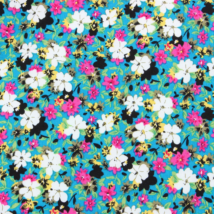 Tailored Fit Long Sleeve Shirt - Multi-coloured Floral on Turquoise