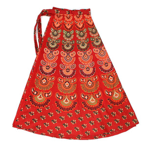 Mandala maxi slå-om nederdel med bloktryk - rød
