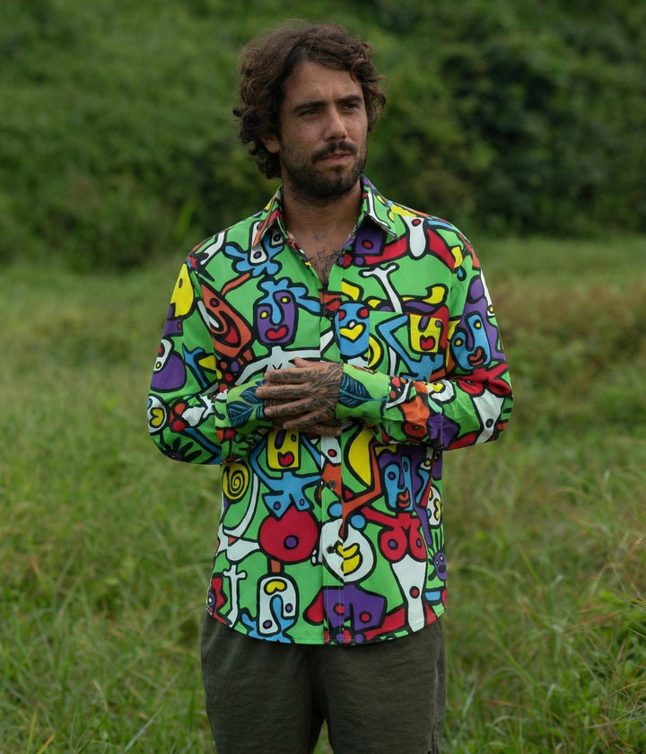 Regular Fit Long Sleeve Cotton Shirt - Tiffy Print - Green