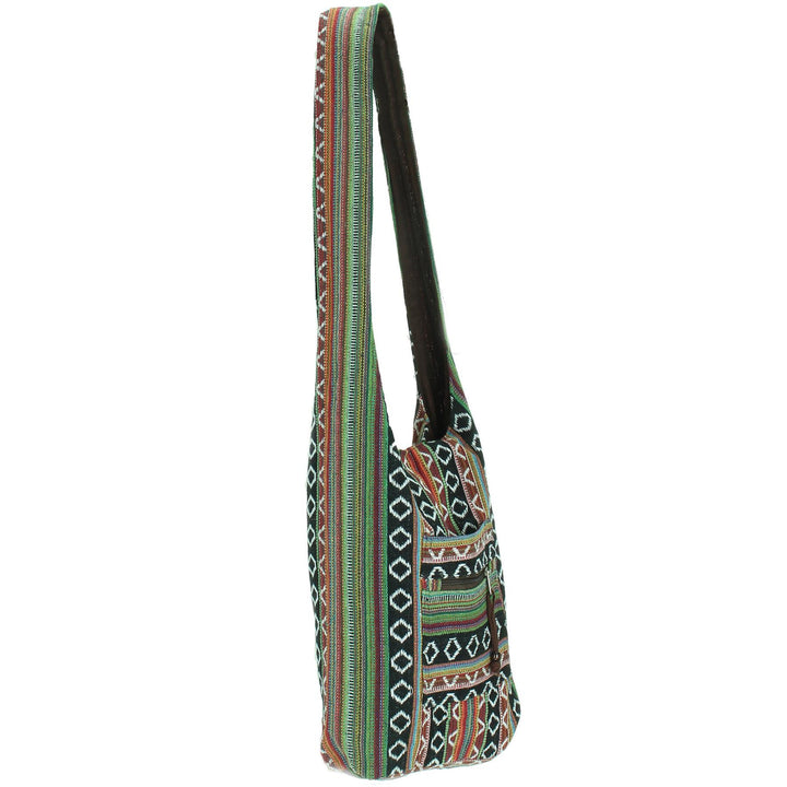 Diamond Pattern Canvas Sling Shoulder Bag - Black Brown