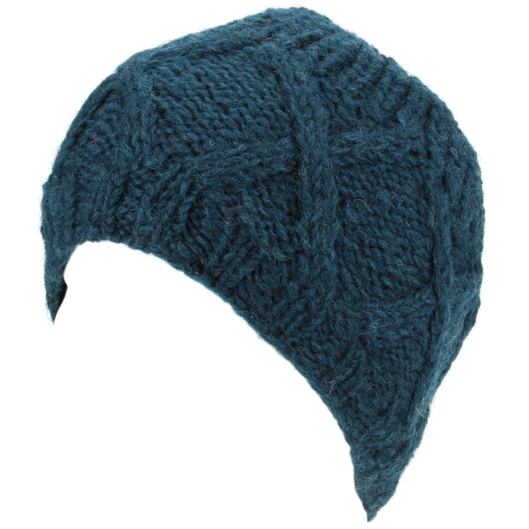 Wool Beanie Hat with Chunky Cross Cable Knit Design