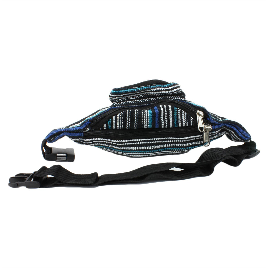 Canvas Bum Bag Money Belt Fanny Pack Blue & Black