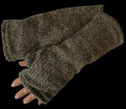 Wool Knit Fleece Lined  Wrist Warmers - Plain Mottled Brown