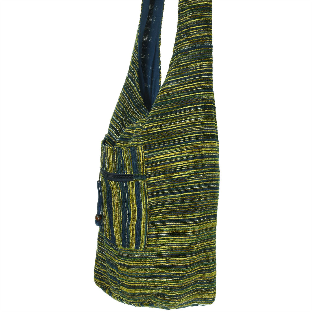 Striped Chenille Sling Shoulder Bag - Navy Yellow