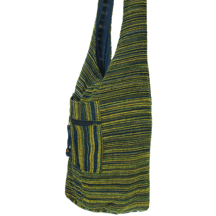 Striped Chenille Sling Shoulder Bag - Navy Yellow