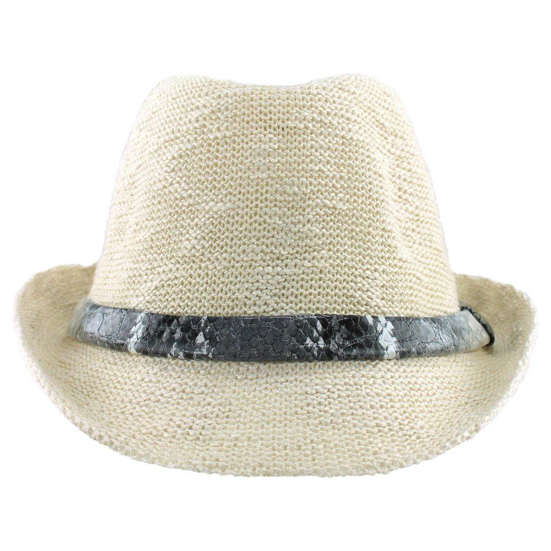 Lightweight trilby hat with faux leather snakeskin band - Off white (57cm)