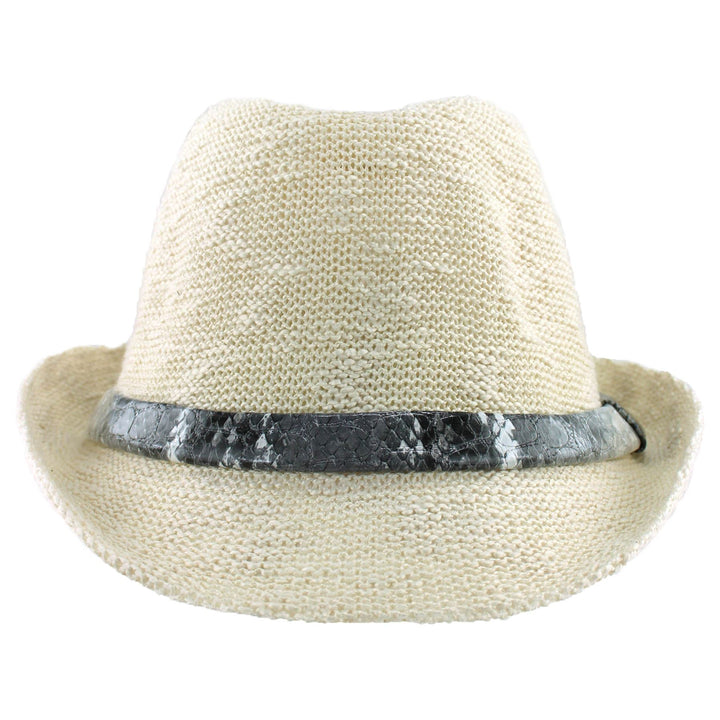 Lightweight trilby hat with faux leather snakeskin band - Off white (57cm)