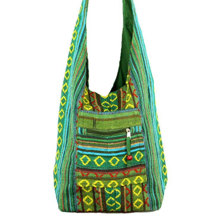 Diamond Pattern Canvas Sling Shoulder Bag - Green