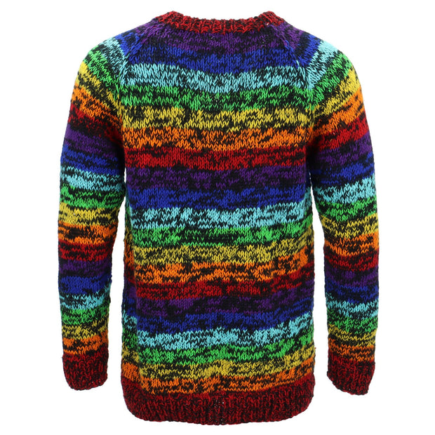 Hand Knitted Wool Jumper - Stripe Black Rainbow SD