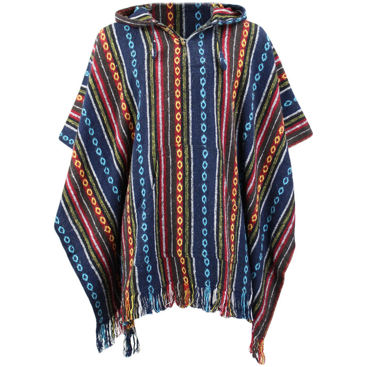 Brushed Cotton Hooded Poncho - Blue Red