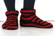 Hand Knitted Wool Slipper Socks - Stripe Red Black