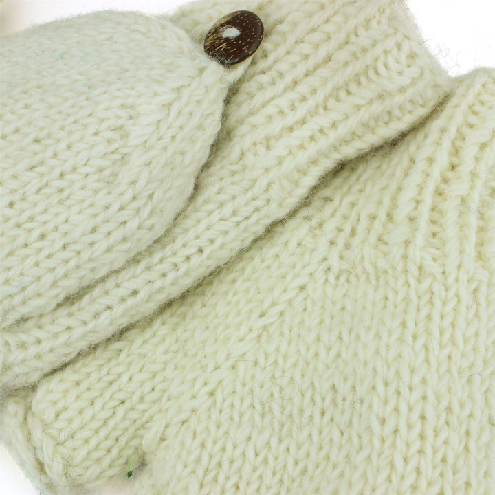 Chunky Wool Knit Fingerless Shooter Gloves - Plain - Off White