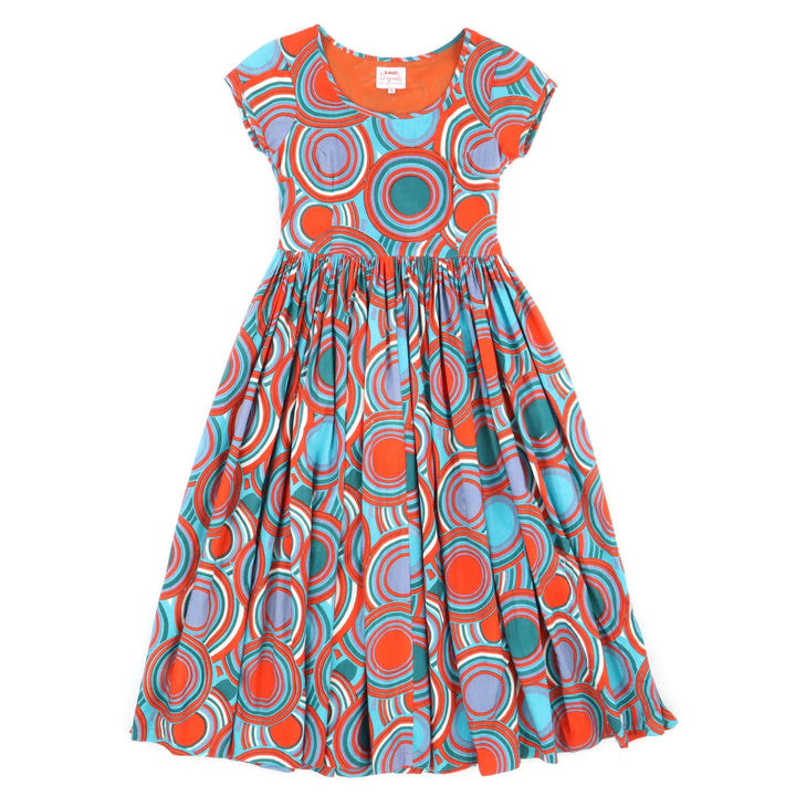 Tea Dress - Retro Circle Red Teal