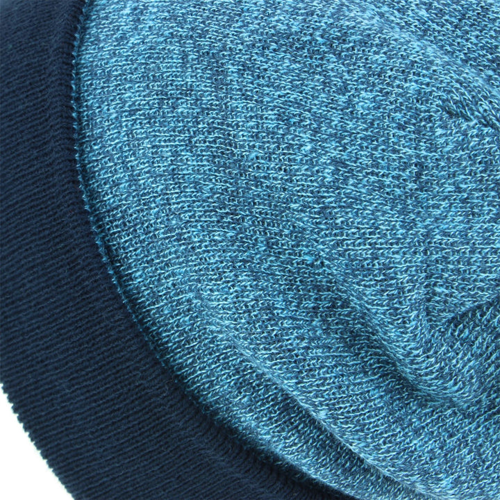 Fine Knit Marl Beanie Hat with Navy Turn-up - Blue
