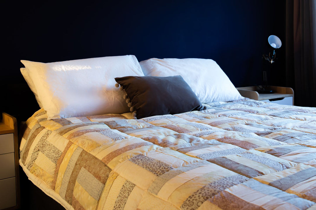Handmade Quilted Patchwork Batik Printed Bedspread - Ivory