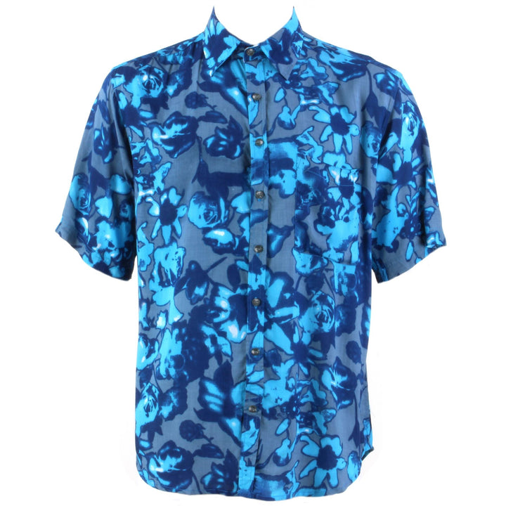 Regular Fit Short Sleeve Shirt - Blue Floral on Grey
