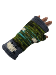 Wool Knit Fleece Lined  Wrist Warmers - Sheep Green Grey