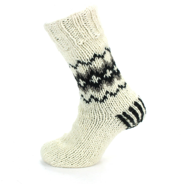 Hand Knitted Wool Slipper Socks Lined - Fairisle Cream