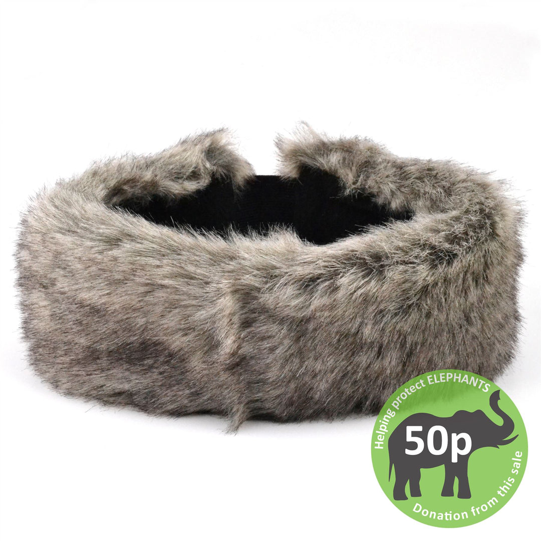 Faux fur headband with satin lining - Grey