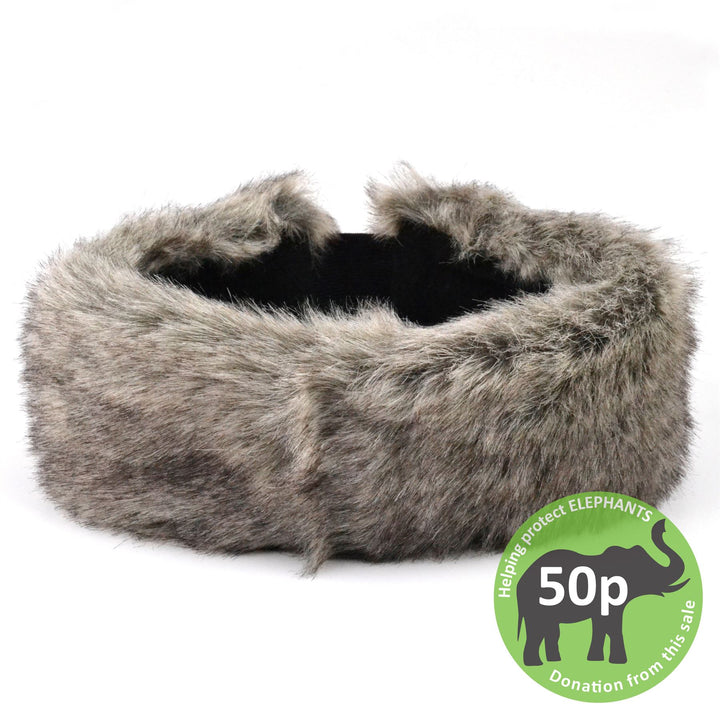Faux fur headband with satin lining - Grey