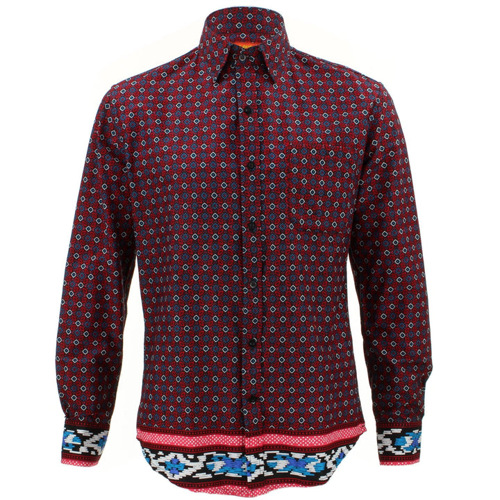 Tailored Fit Long Sleeve Shirt - Red Abstract