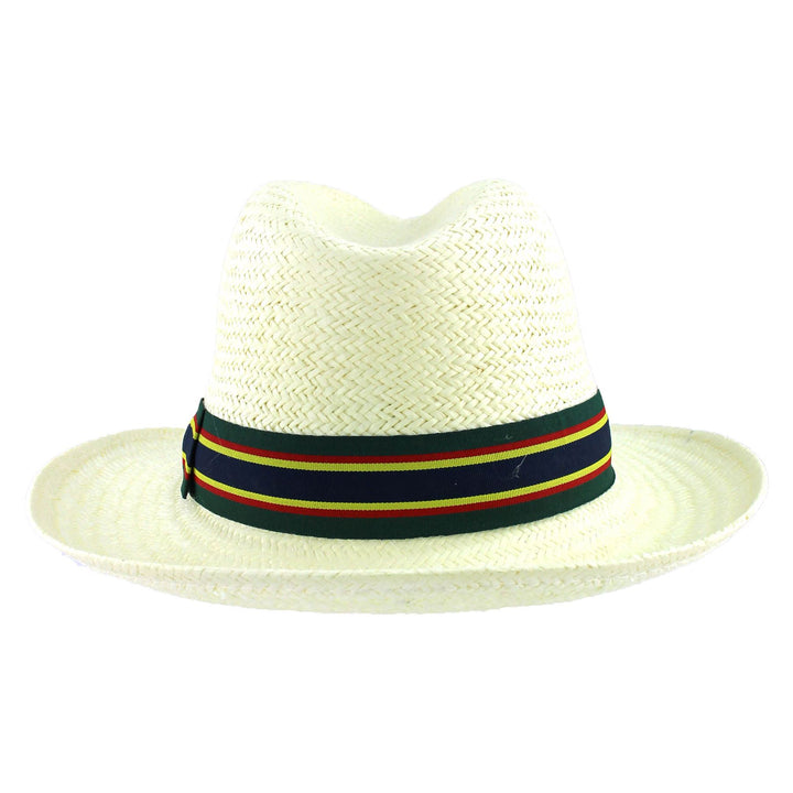Wide Brim Straw Panama Fedora Hat - Green & Navy