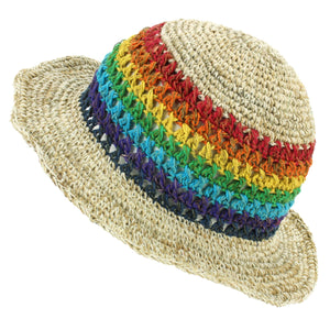 Hemp & Cotton Sun Hat - Crochet Rainbow Stripe