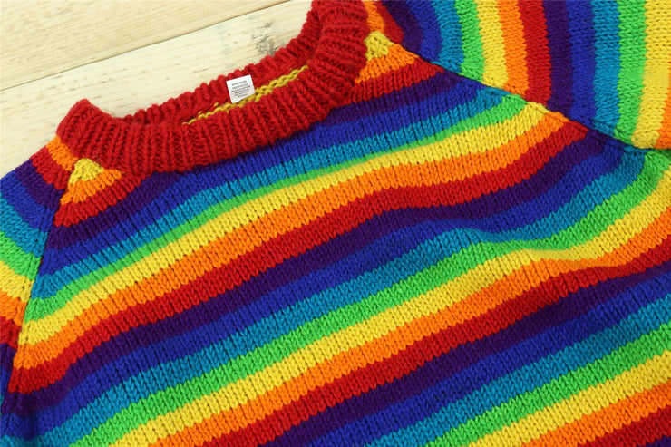 Hand Knitted Wool Jumper - Stripe Rainbow 1