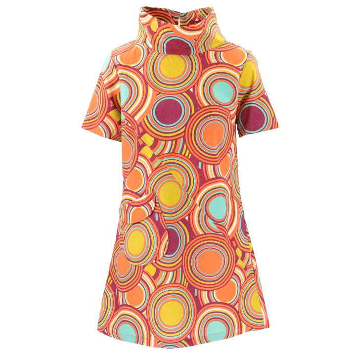 Sixties Shift Dress - Retro Circle Orange Mustard