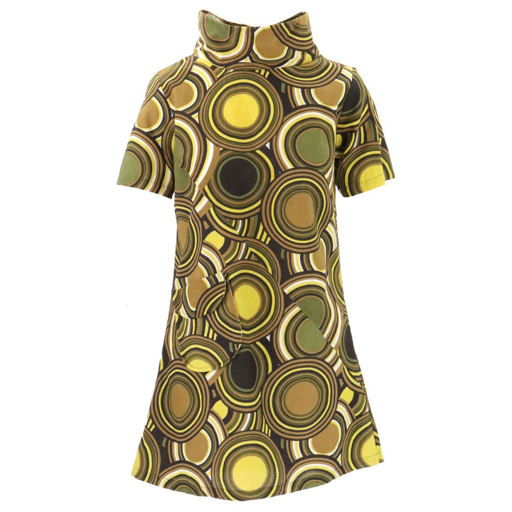 Sixties Shift Dress - Retro Circle Green Yellow