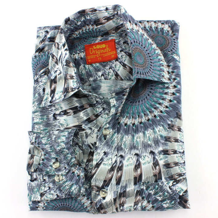 Tailored Fit Long Sleeve Shirt - Grey Blue Concentric Rings