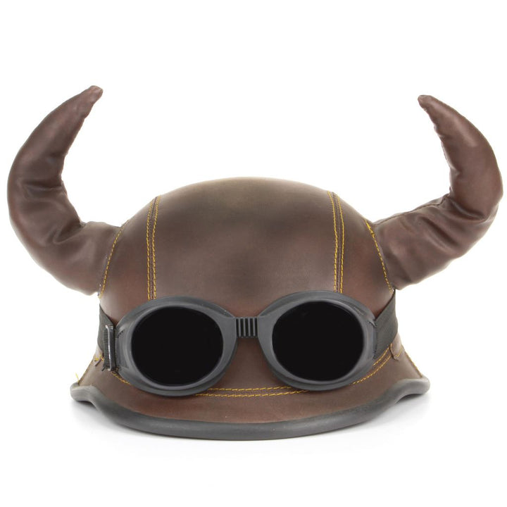 Viking Horned Novelty Festival Helmet with Goggles - Brown